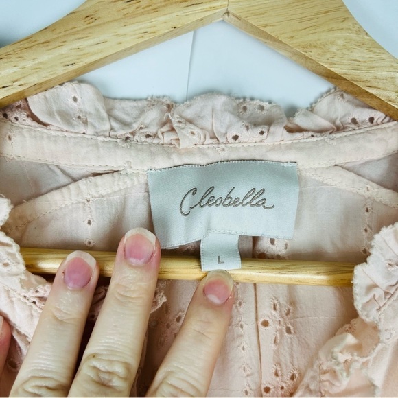 Cleobella Freya Blouse Pale Pink Button Down Eyelet Lace - Picture 3 of 6